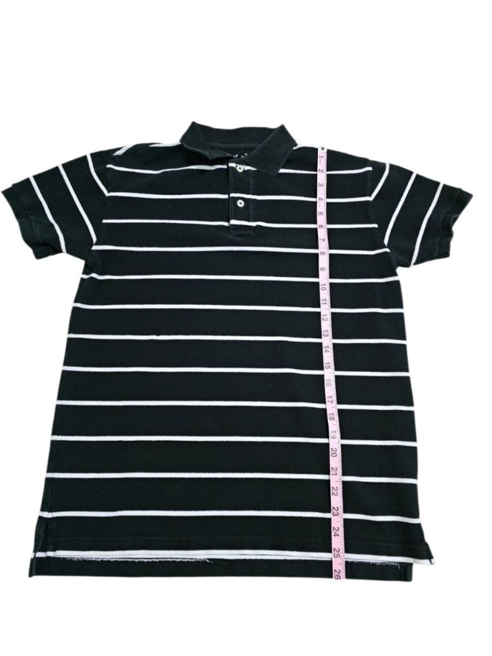 Gap Men Medium Polo Black White Striped Cotton Archival Essential Quiet Luxury - Picture 5 of 6